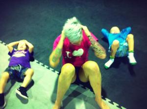 Bec and her kids at the gym