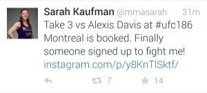 Sarah Kaufman Fight announcement tweet