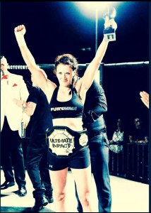 Laura Handy just after her winning her K1 Flyweight Title Fight