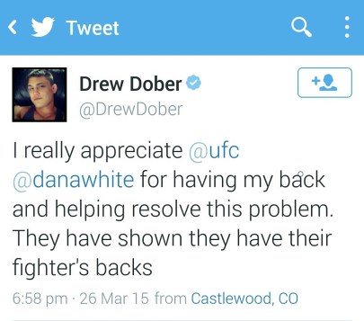 Tweet from Drew Dober Thanking the UFC
